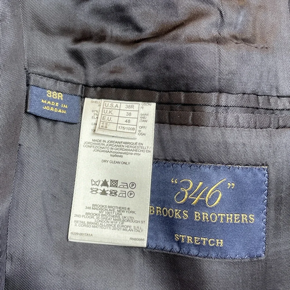 Brooks Brothers 346 Blazers Mens 38R Navy Blue Stretch Wool Blend Preppy Office‎